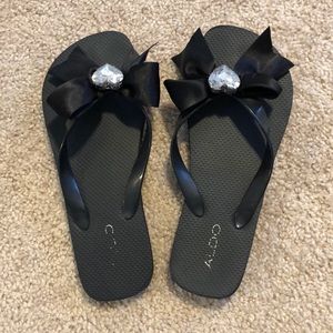 Black Flip Flops with Bow
